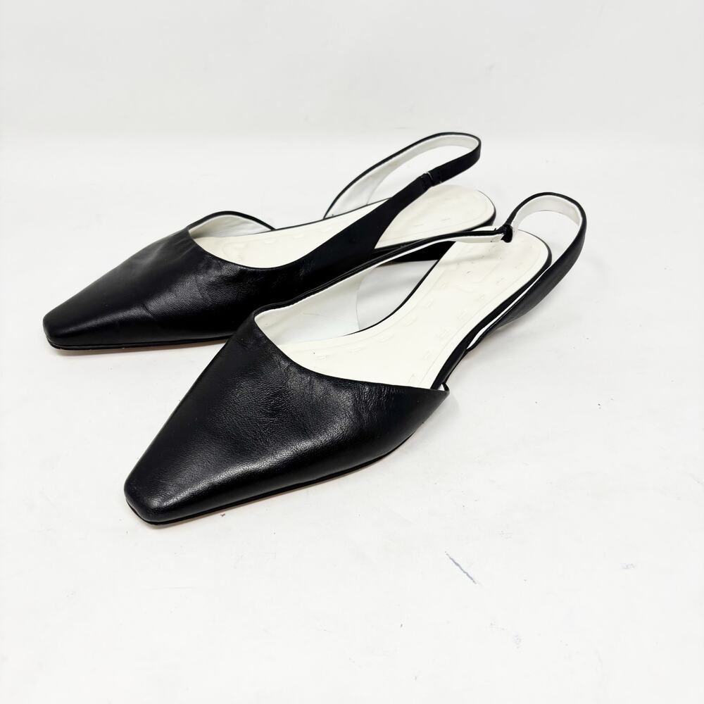 Franco Sarto A-Riva Black Leather Sling Back Pointy Toe Ballet Flat Womens 8.5 - Picture 2 of 10